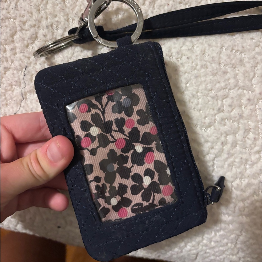 Vera Bradley Navy Quilted ID Holder with Floral Design